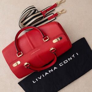 Liviana Conti Red Italian Leather Structured Satchel | NWOT